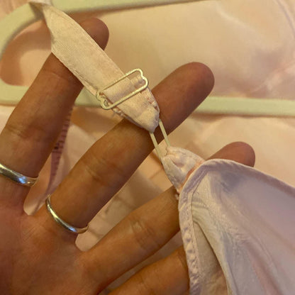 1940s light pink rayon dress with ruffled hem