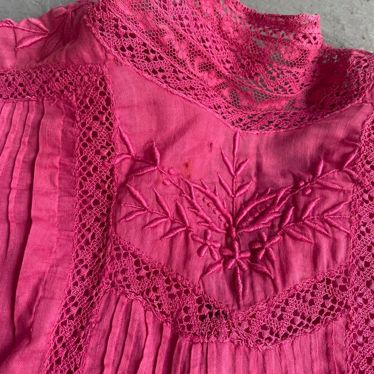 1900s antique overdyed pink cotton blouse