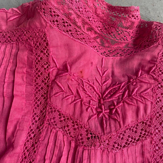 1900s antique overdyed pink cotton blouse