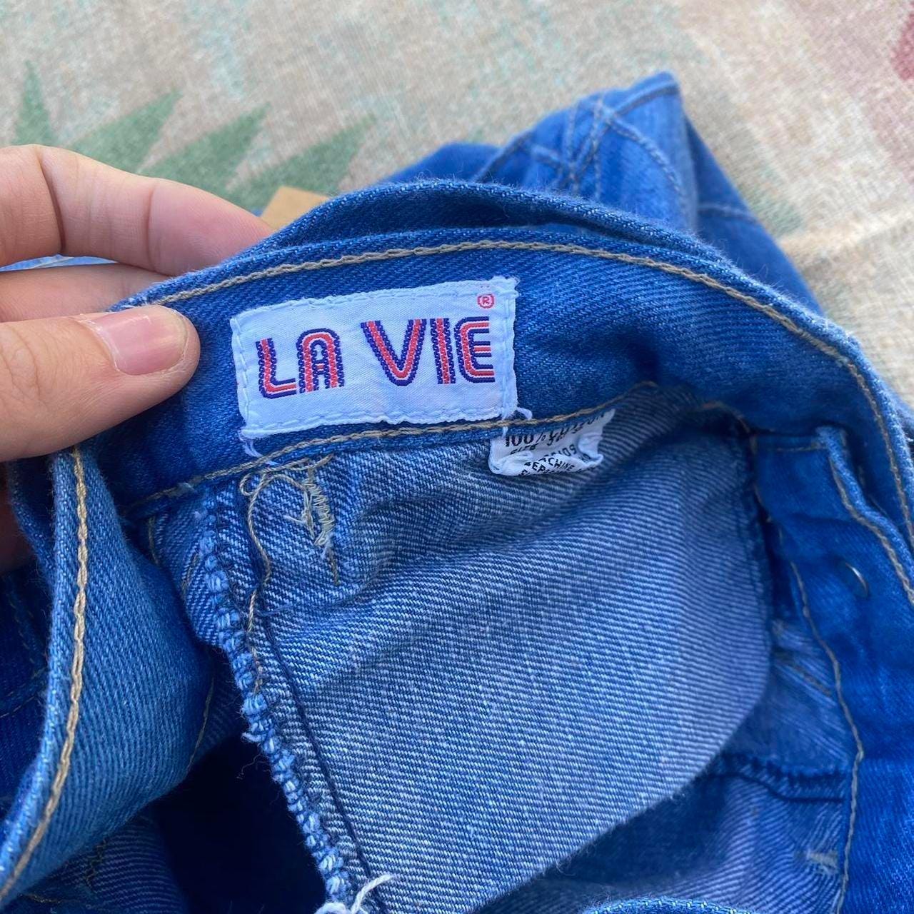 1970s La Vie diamond windowpane stitched bell bottom flared high waisted jeans