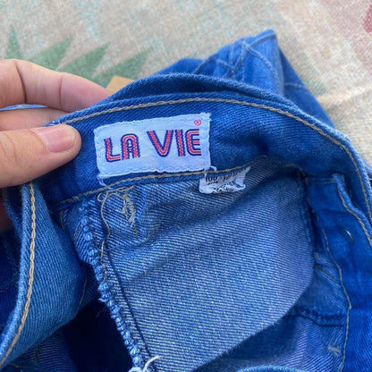 1970s La Vie diamond windowpane stitched bell bottom flared high waisted jeans