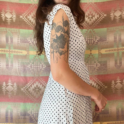 1950s vintage cotton mini flare polka dot dress with matching little jacket