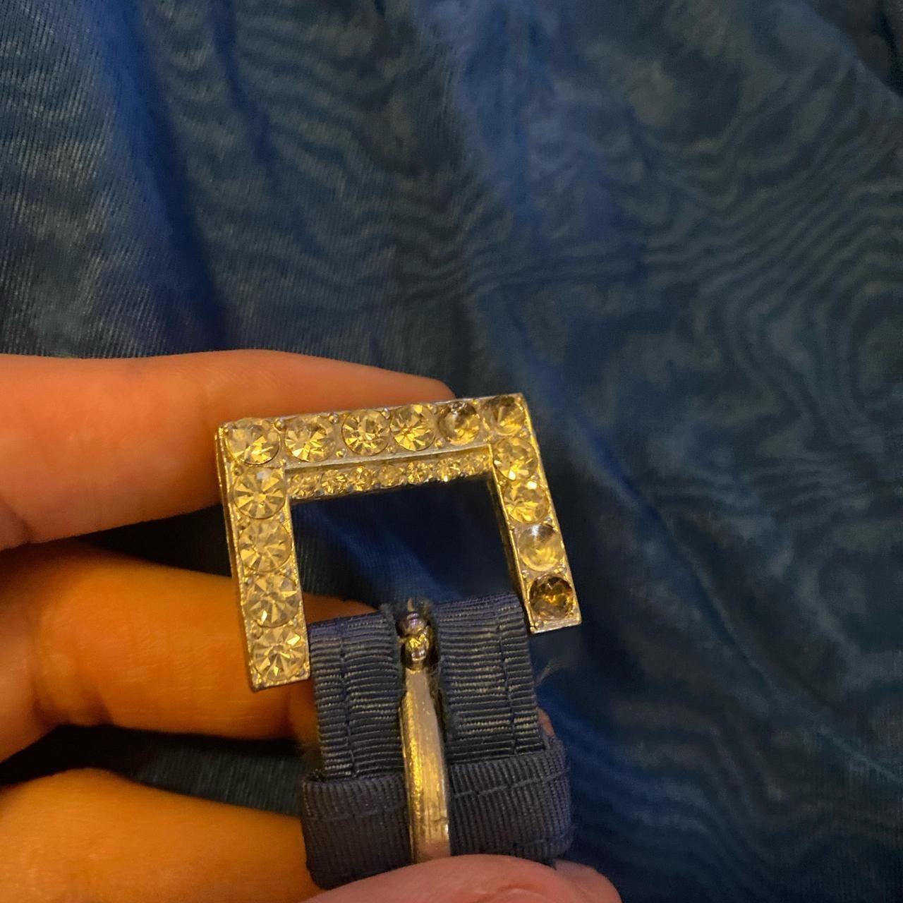 1950s bright blue rayon moire print evening mini dress with matching belt