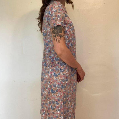 1960s handmade pink and blue letter and floral pattern