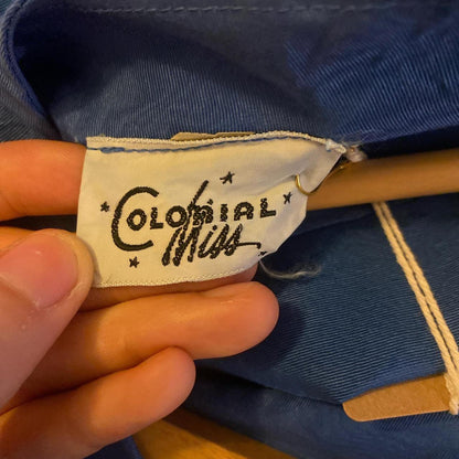 1950s bright blue rayon moire print evening mini dress with matching belt