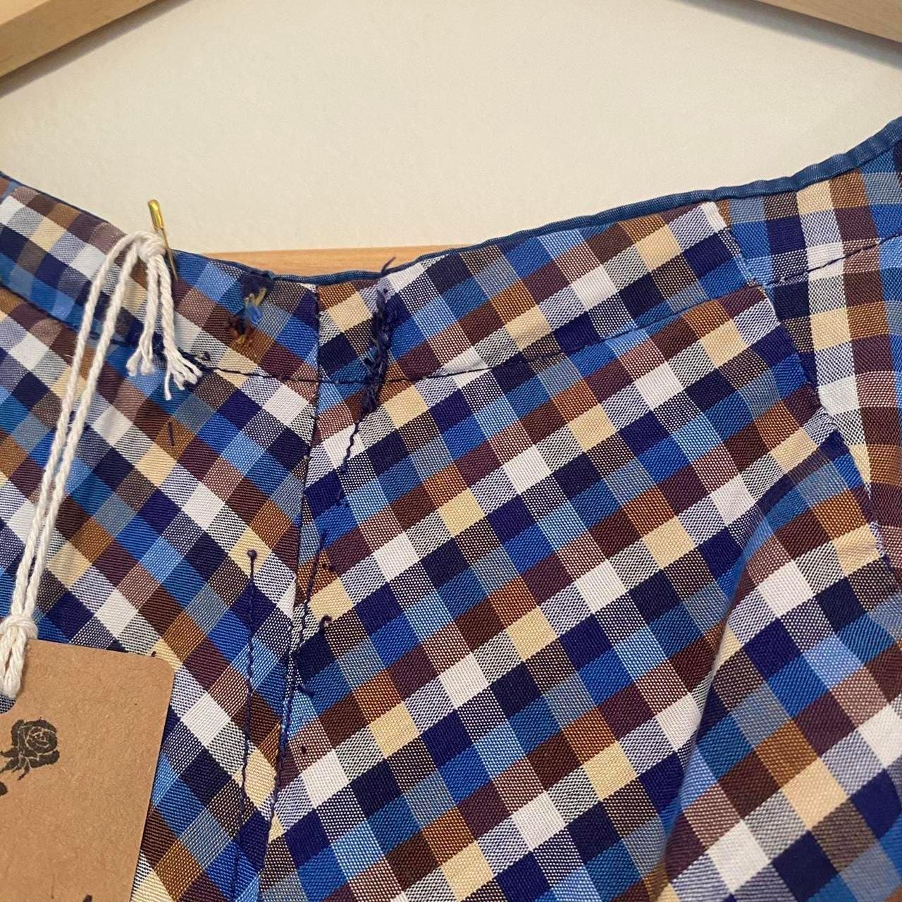 1940s/50s cotton handmade blue plaid a-line dress