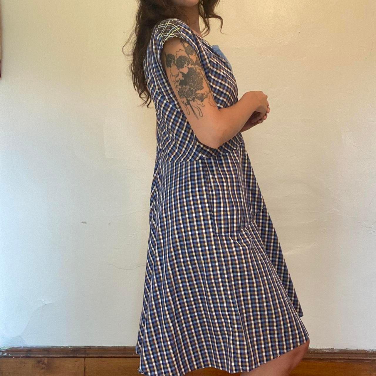 1940s/50s cotton handmade blue plaid a-line dress