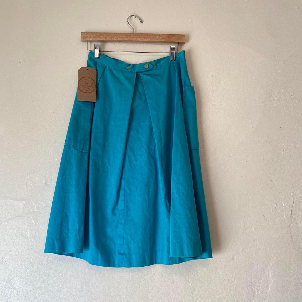 1950s cotton turquoise circle skirt with pleating and side pockets