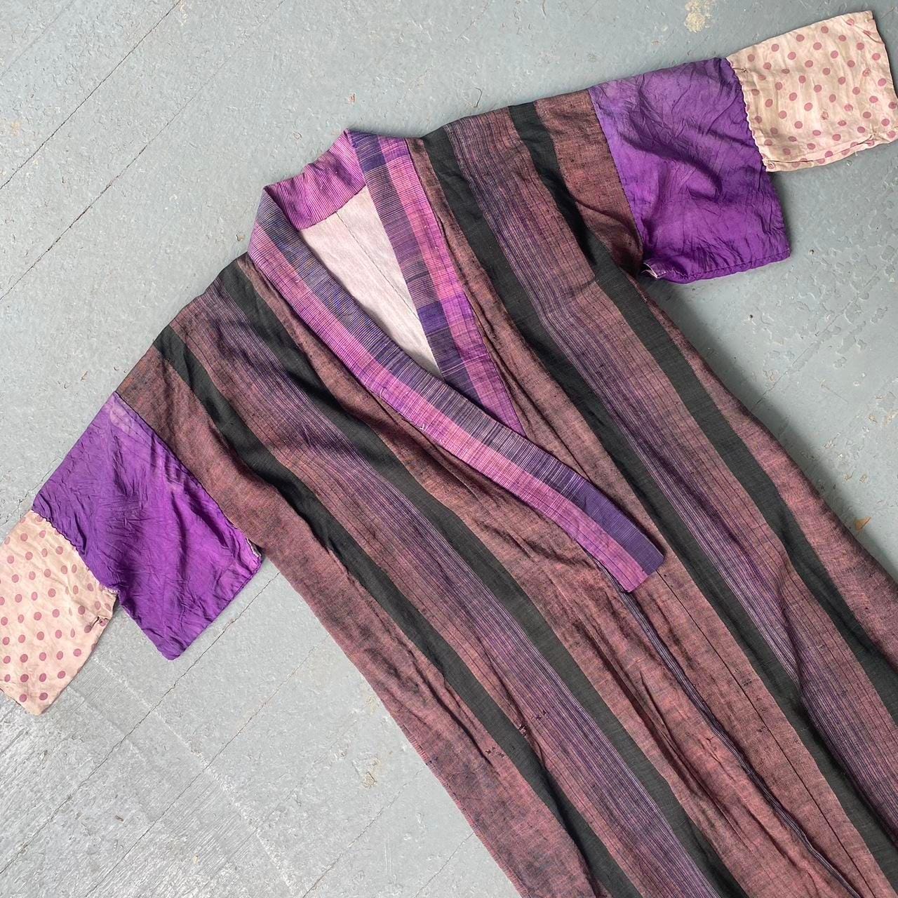 1930s antique purple woven silk and cotton kimono