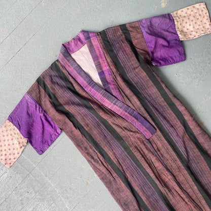 1930s antique purple woven silk and cotton kimono