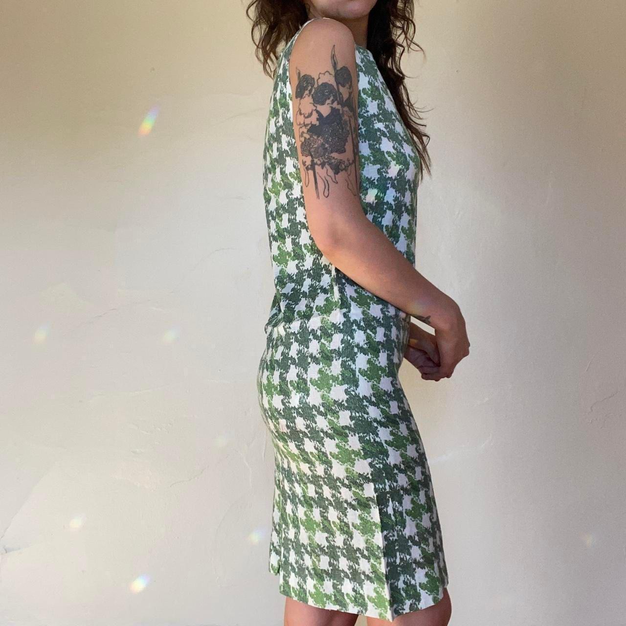 1960s mod vintage green houndstooth mini shift dress