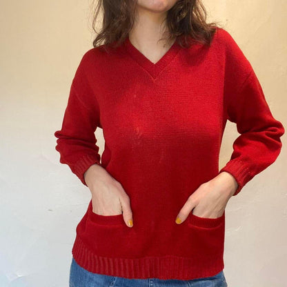 1930s/40s men's red wool Roper sweater with two front pockets