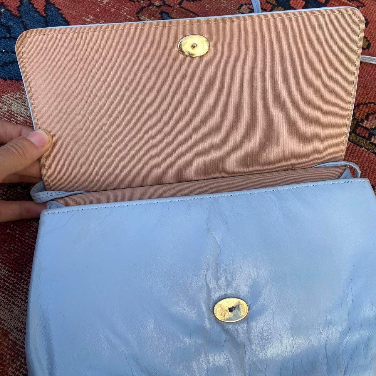 1960s light blue leather crossbody purse