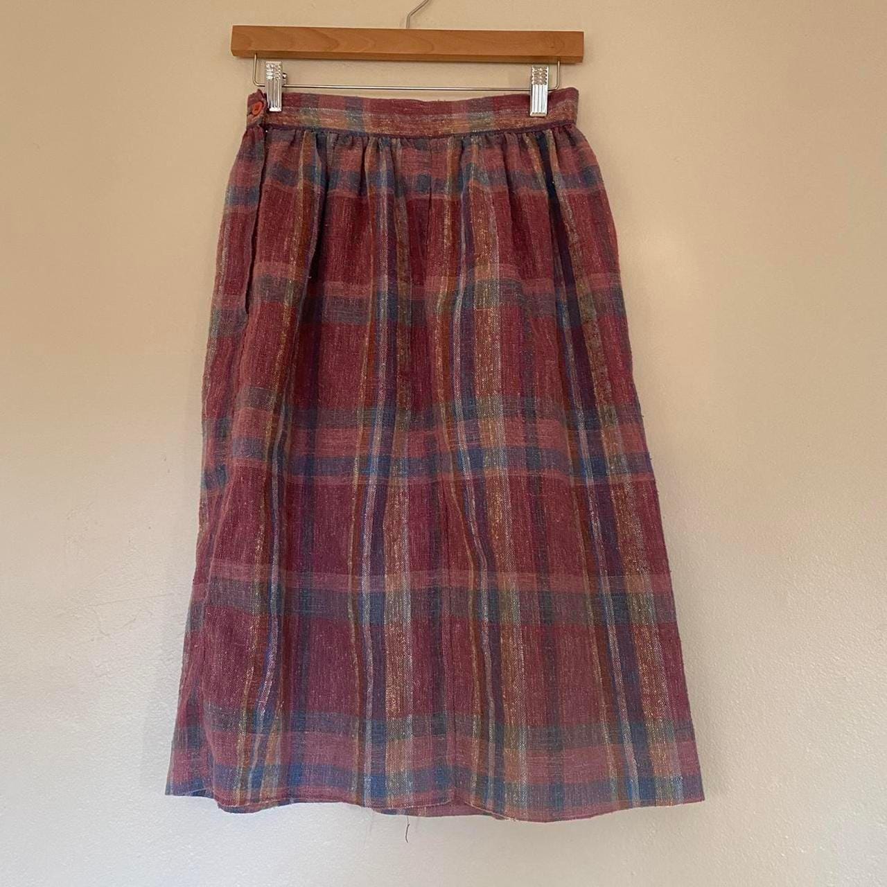 1970s Ann Stevens New York purple plaid linen 2 piece set