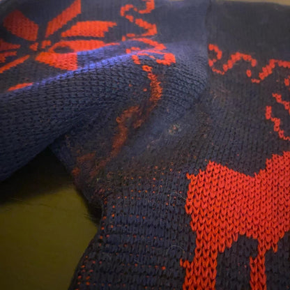 1950s vintage blue and red moose wool picture knit