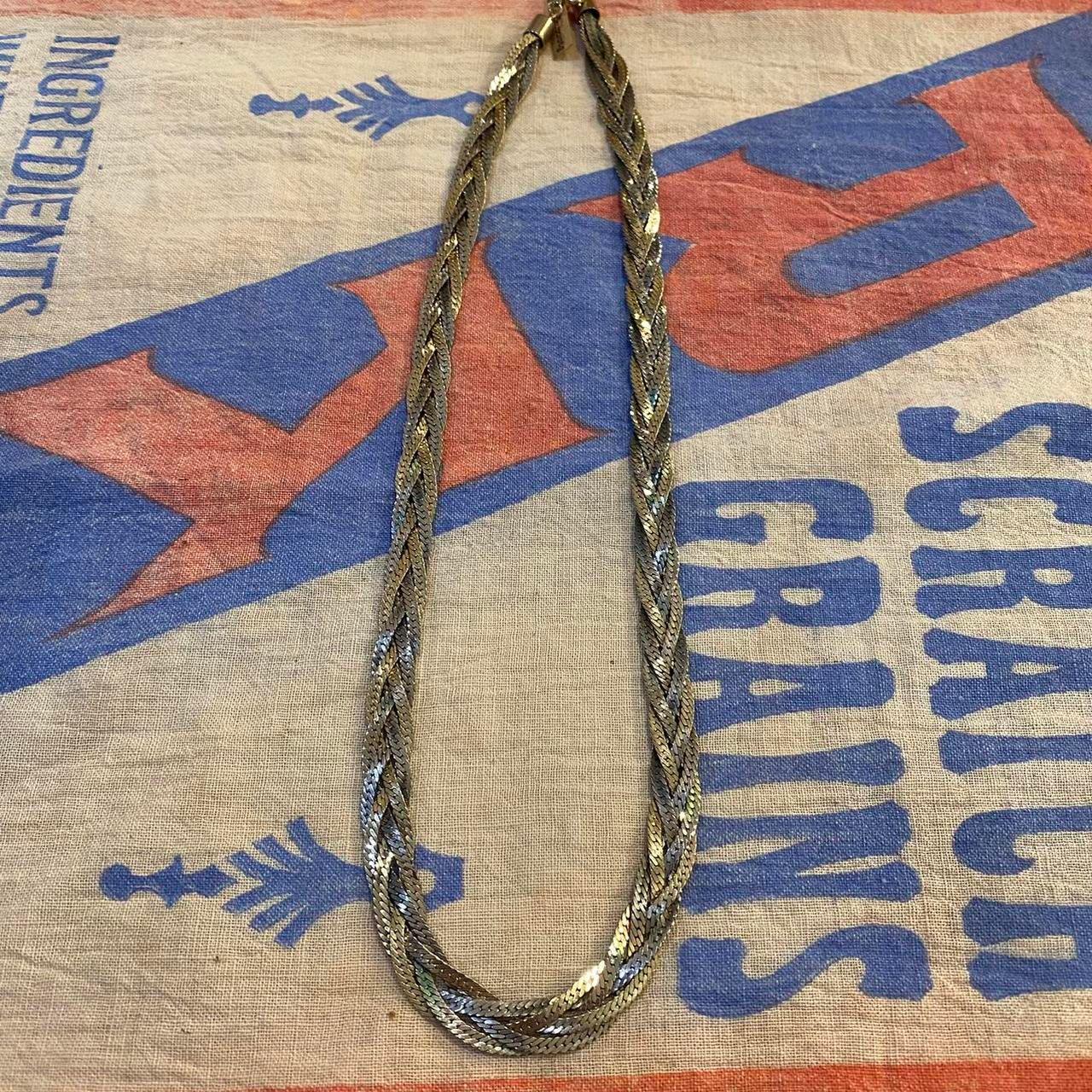 vintage silver tone braided chain necklace