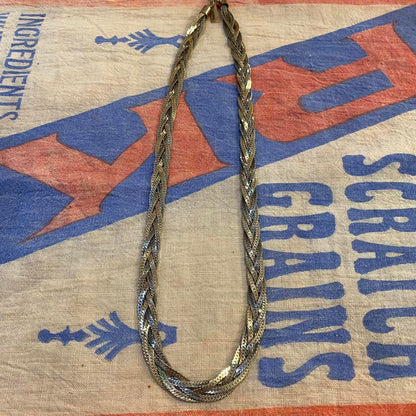 vintage silver tone braided chain necklace