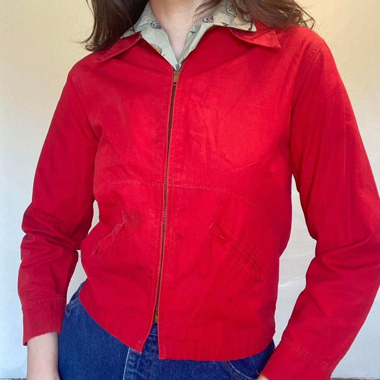 1950s vintage bright red cotton Dan River jacket