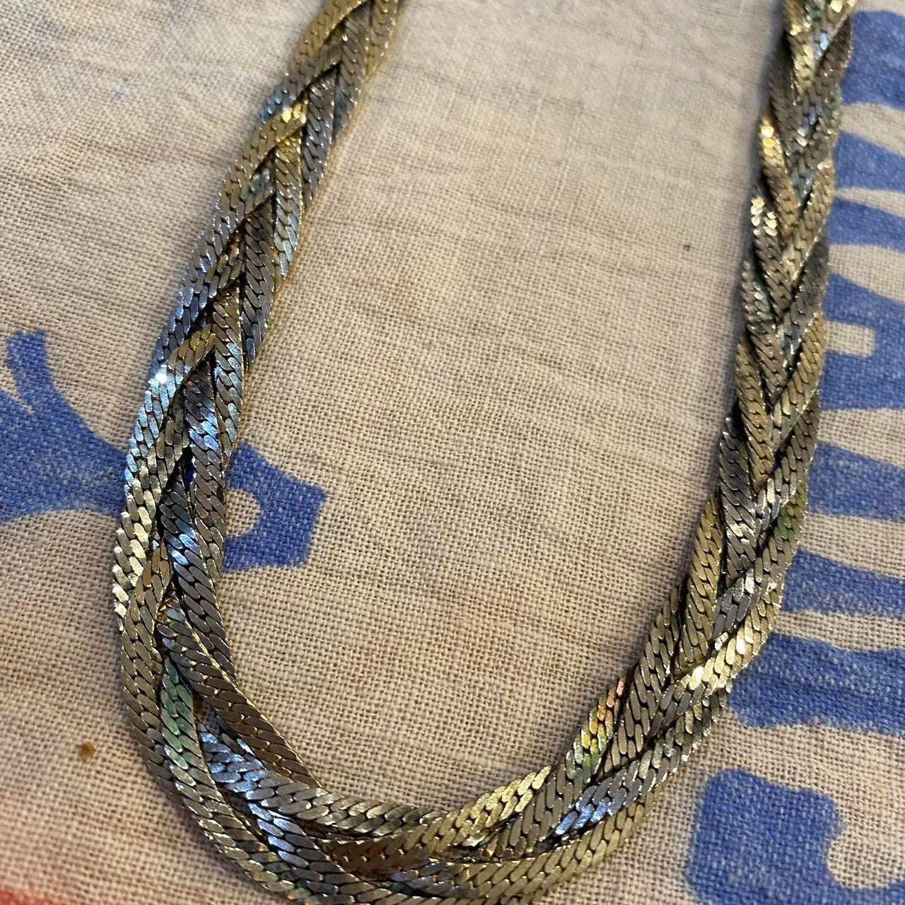 vintage silver tone braided chain necklace