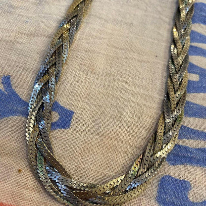 vintage silver tone braided chain necklace